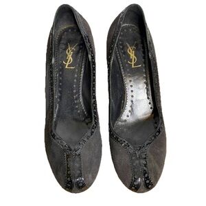 YSL Yves, Saint Laurent, suede black leather pumps 39.5